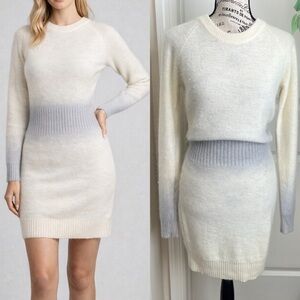 Moda International Angora Blend Ombré Long Sleeve Knit Dress White Sz M